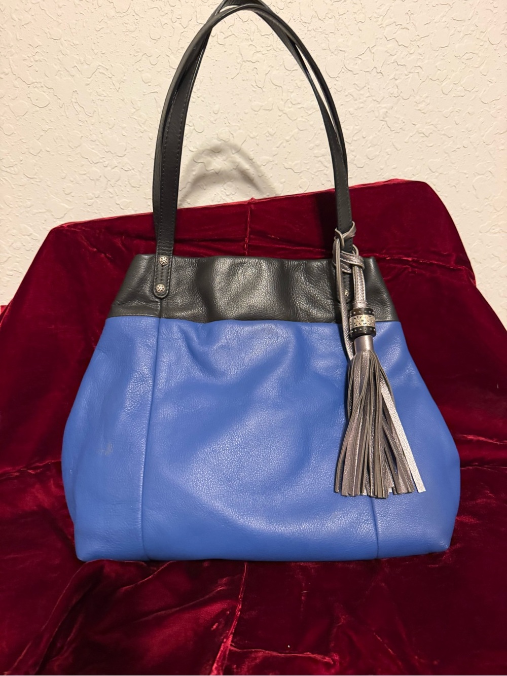 Brighton Blue and Black Leather Shoulder Bag with Tassel